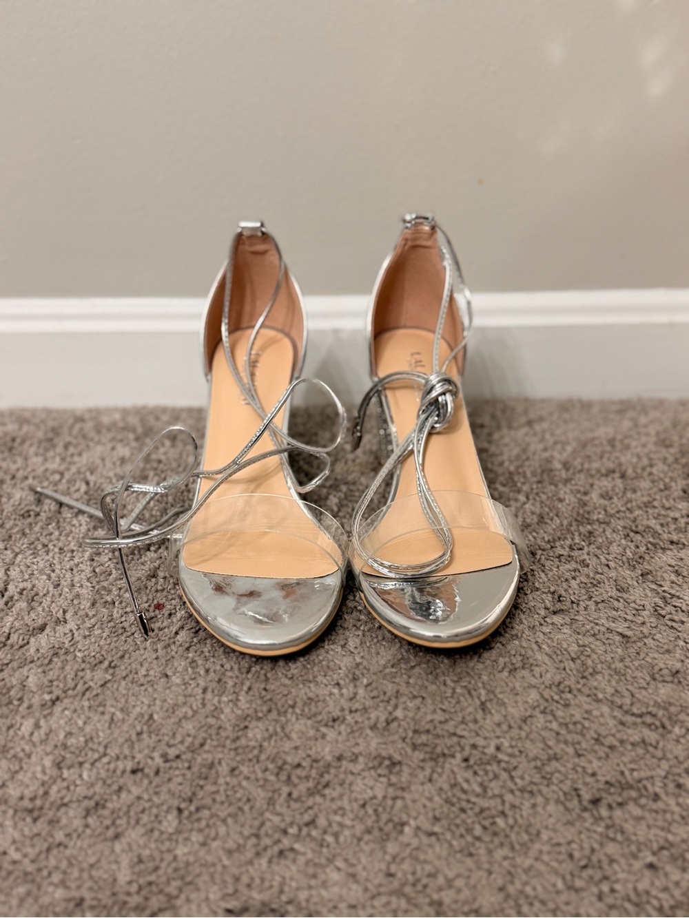 Silver Strappy Ankle-Tie Women's Sandals